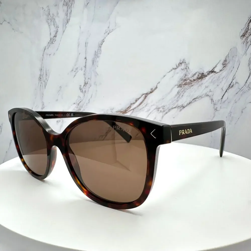 New PRADA Sunglasses Brown Square Gold Logo Tortoise Authentic w/ Box & Case - Picture 13 of 16